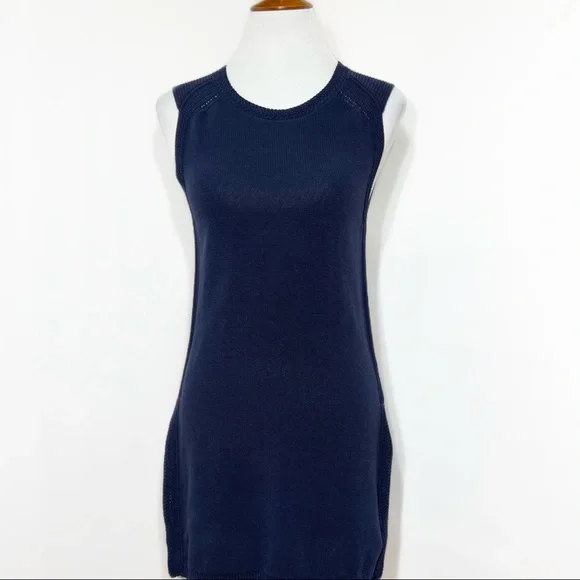 SOLD-Athleta Navy Blue Sleeveless Crochet Knit Long Tunic Top - Picture 7 of 12